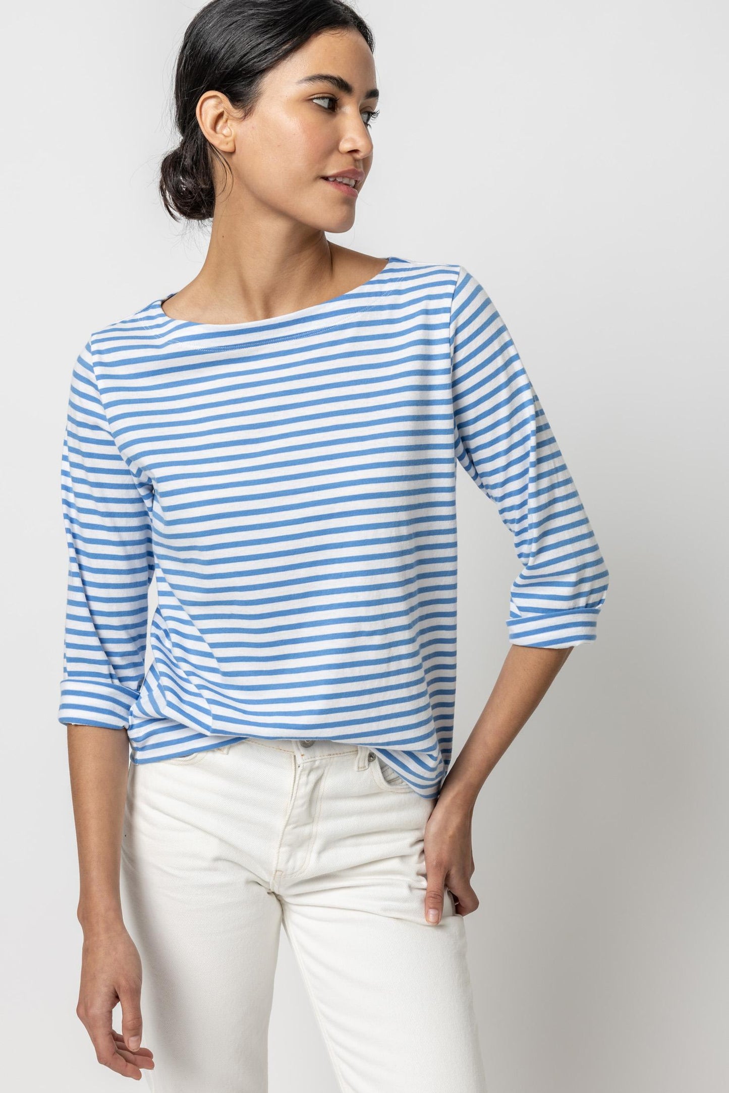 Lilla P | Striped 3/4 Sleeve Boatneck