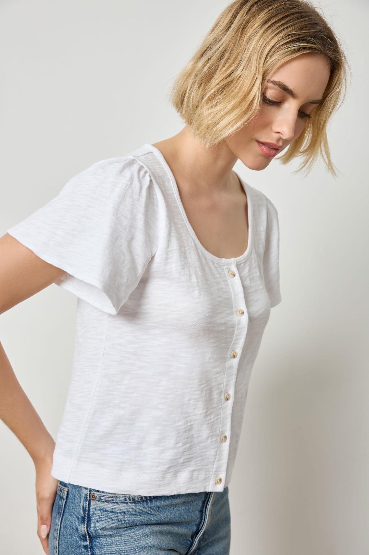 Lilla P. | Button Front Flutter Sleeve | PA 2847
