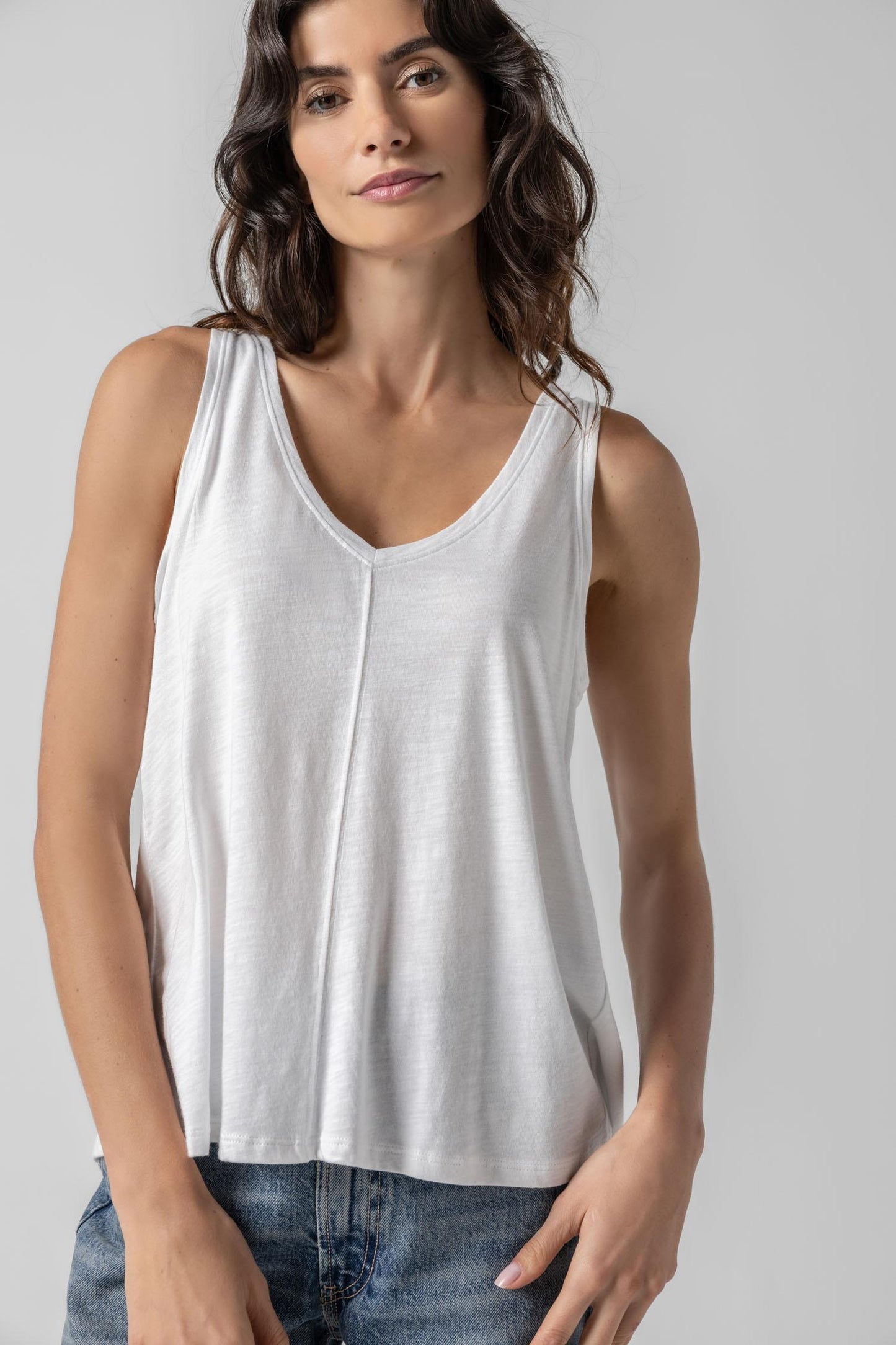 Lilla P | Shirred Back V-Neck Tank | 2991