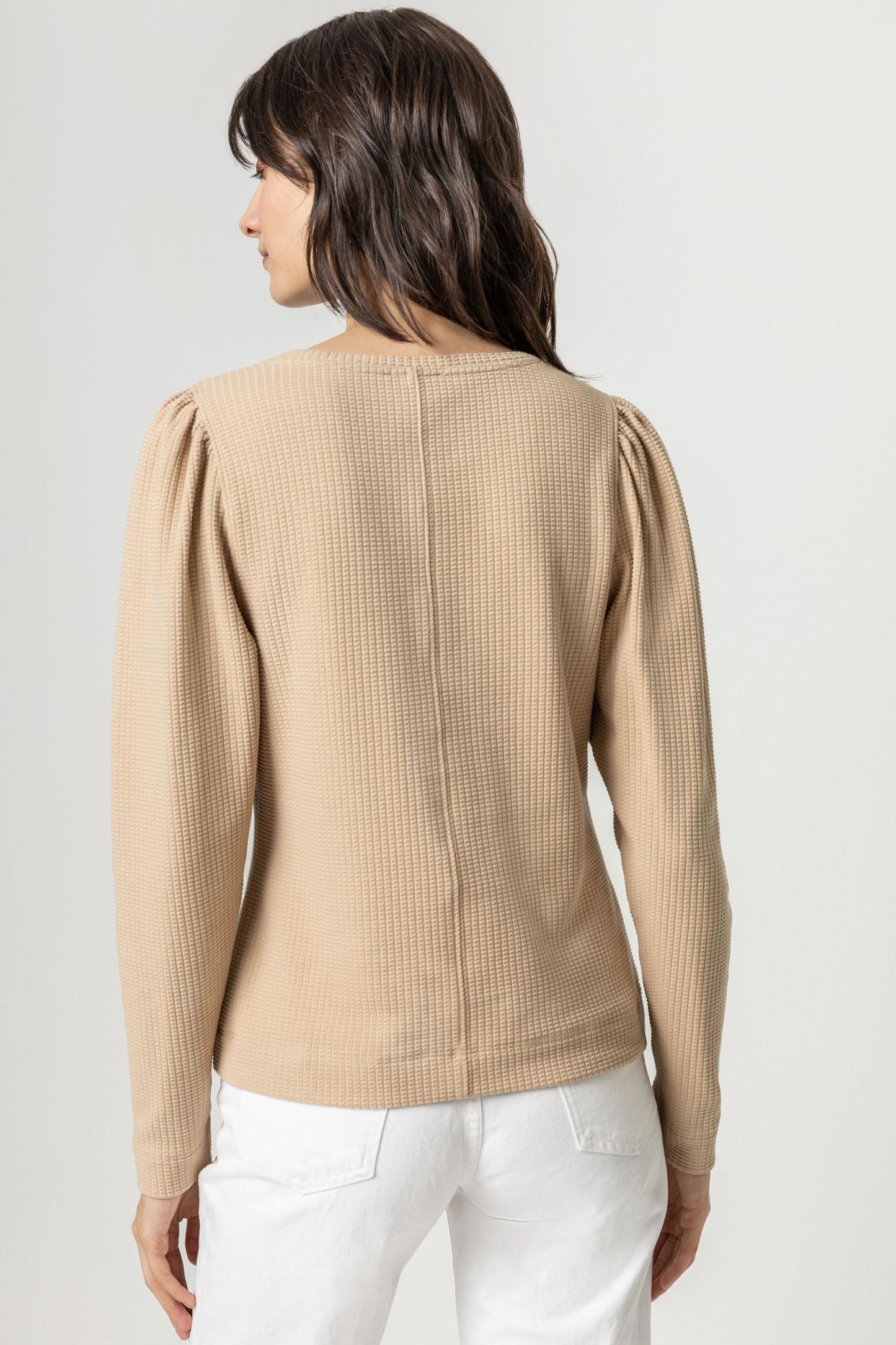Lilla P | Puff Sleeve Waffle V-Neck