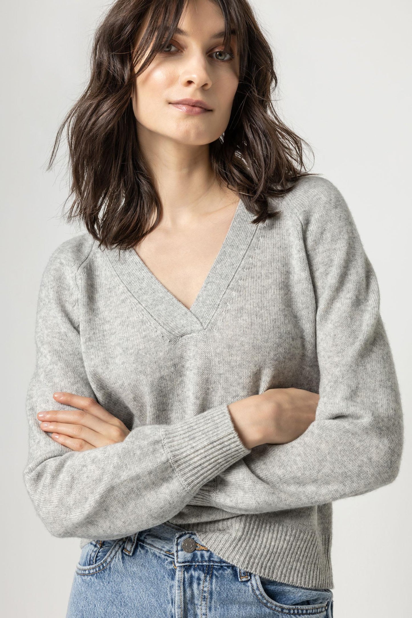 Lilla P | Wide Trim V-Neck Sweater