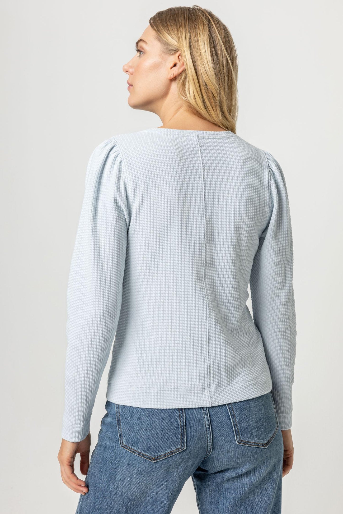 Lilla P | Puff Sleeve Waffle V-Neck