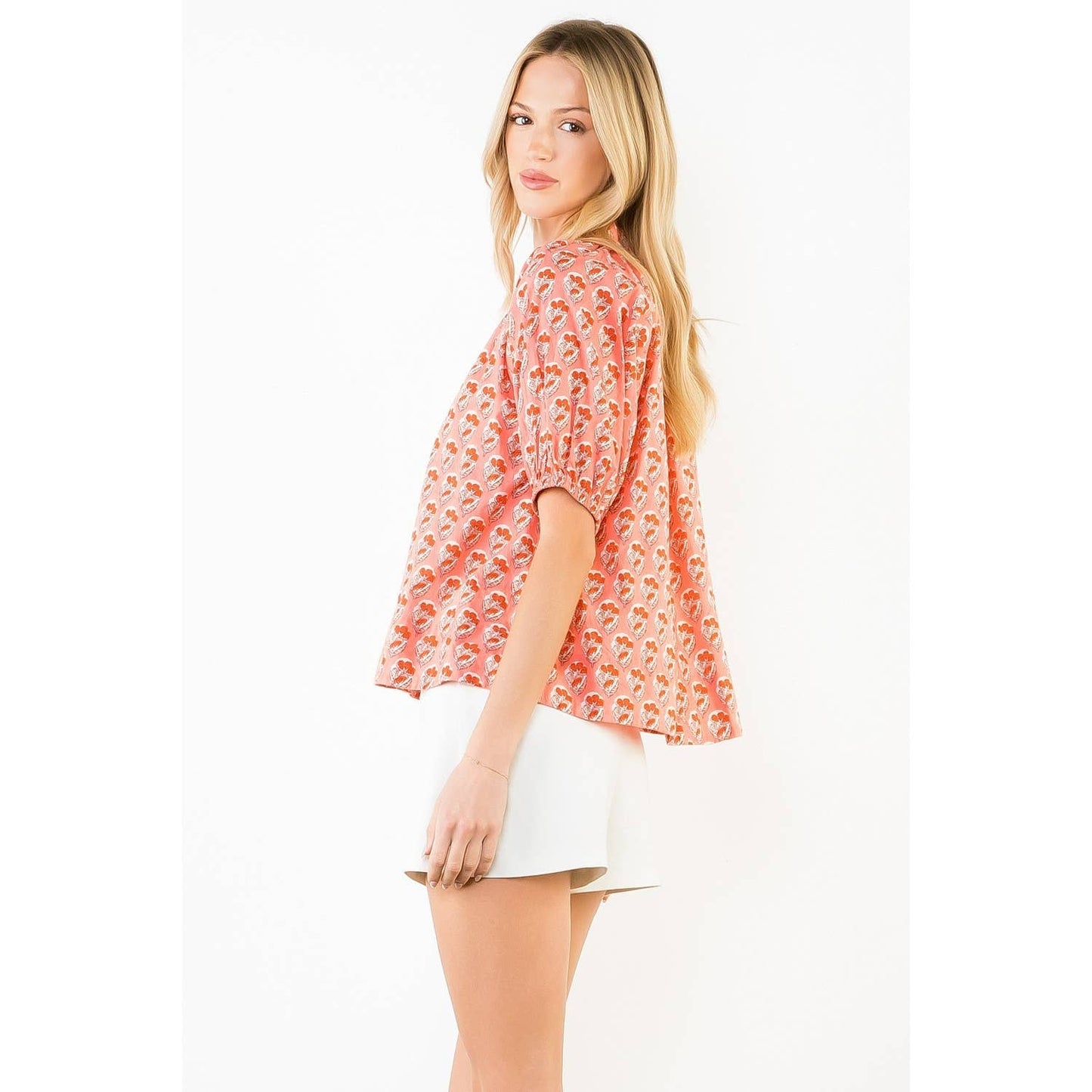 
                  
                    THML | S/S Patterned V-Neck Top | Pink
                  
                