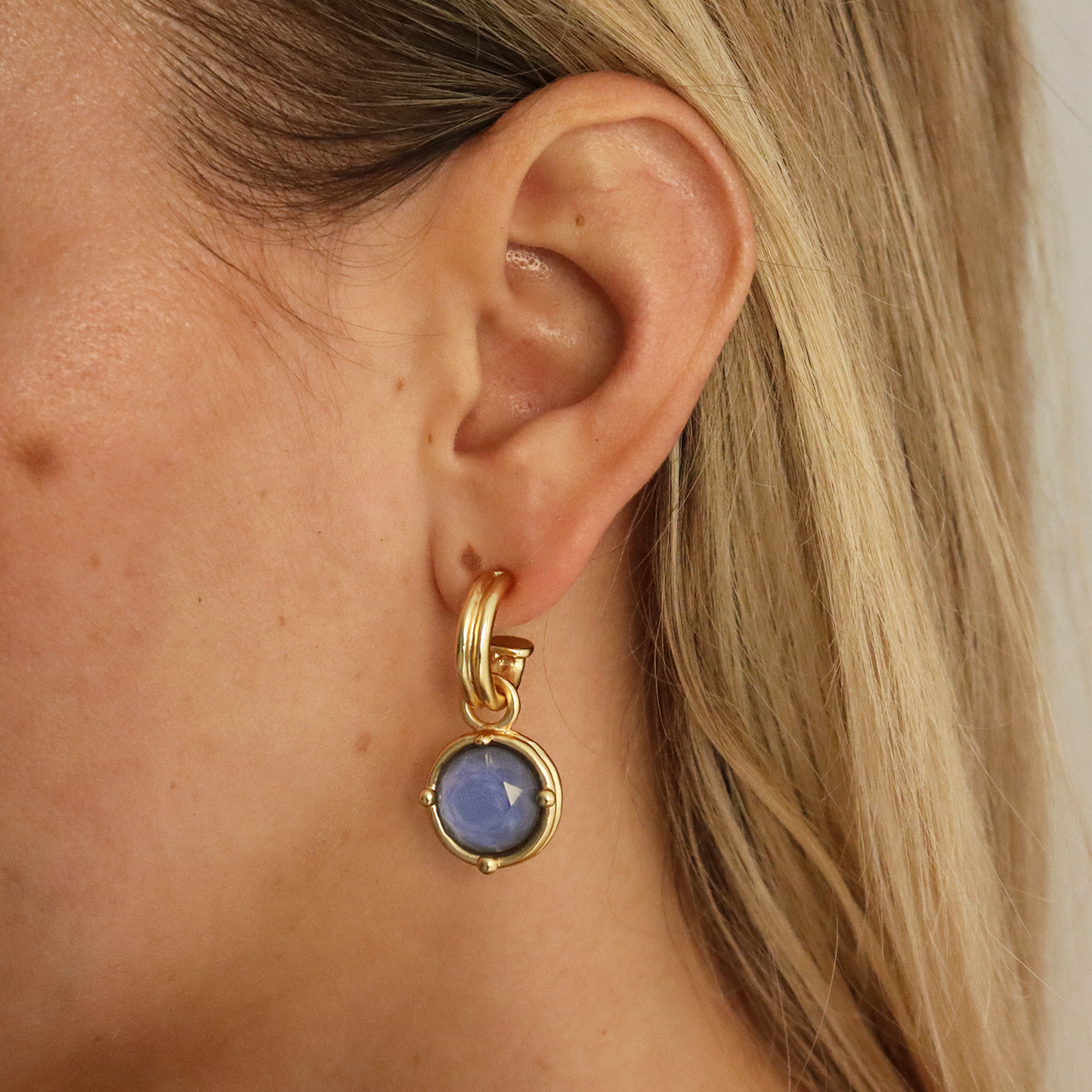 
                  
                    Double-Rim Gem Charm Hoop Earrings - 24K Gold Plated: Emerald Green
                  
                