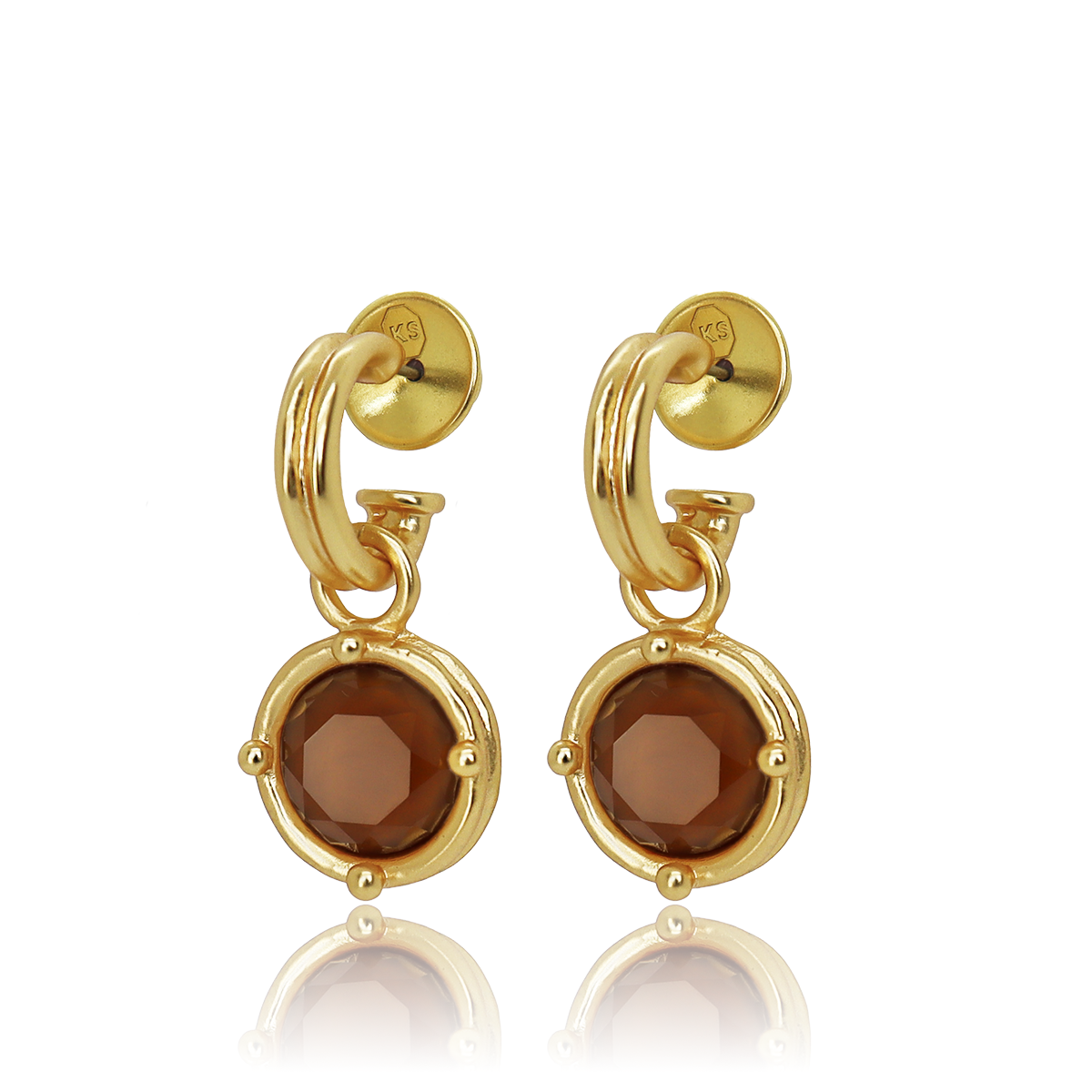 
                  
                    Double-Rim Gem Charm Hoop Earrings - 24K Gold Plated: Soft Denim Blue
                  
                