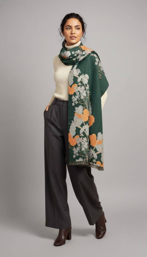 
                  
                    Floral Reversible Scarf: Ivory
                  
                
