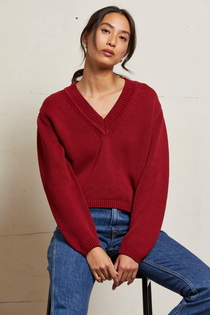 Perfectwhitetee | Addie Long Sleeve V Neck Sweater | Maple