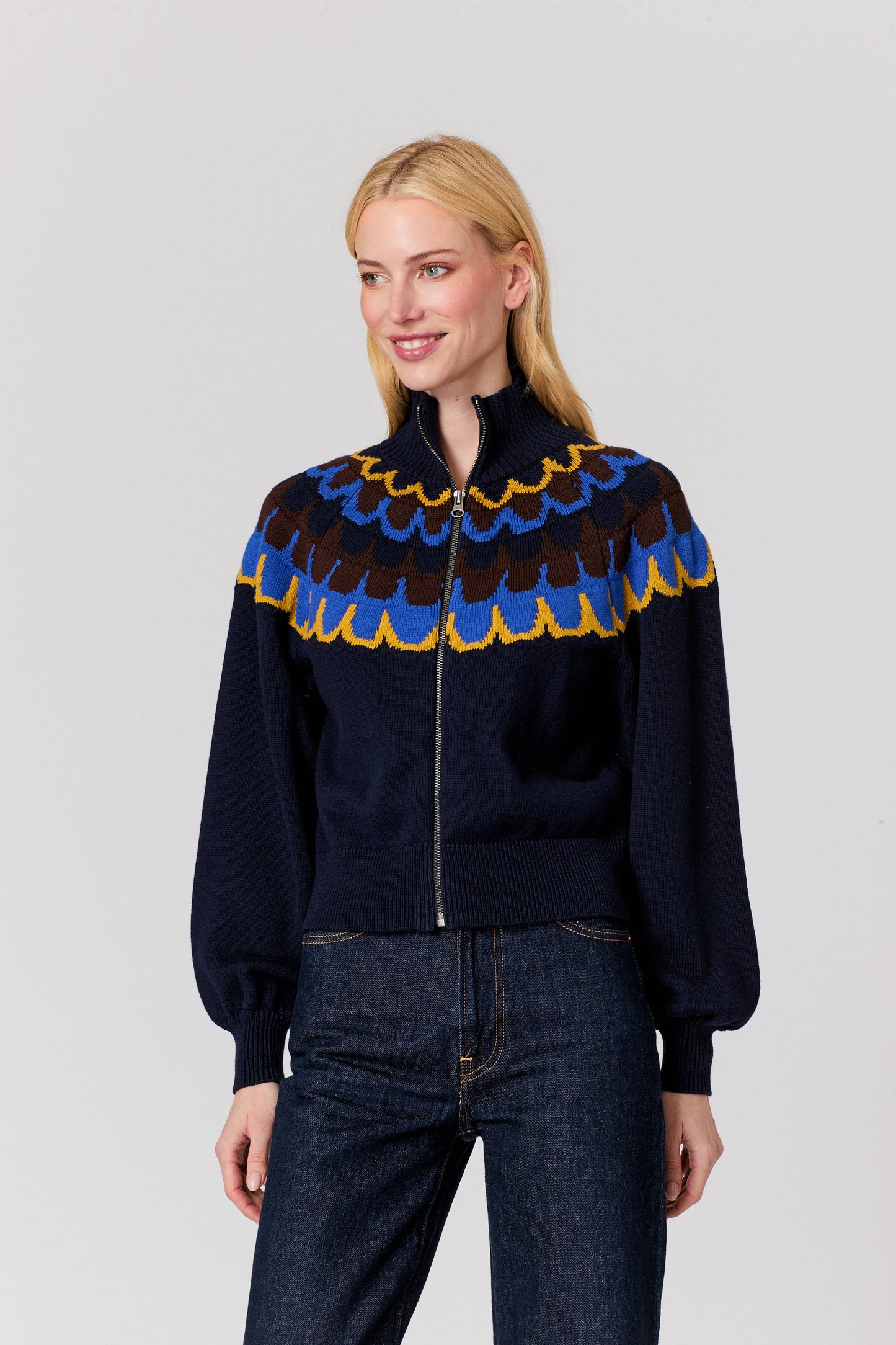 
                  
                    J.Society | Fair Isle Zip Up | Navy | 24024
                  
                