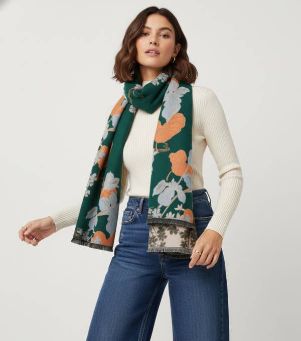 
                  
                    Floral Reversible Scarf: Light Blue
                  
                