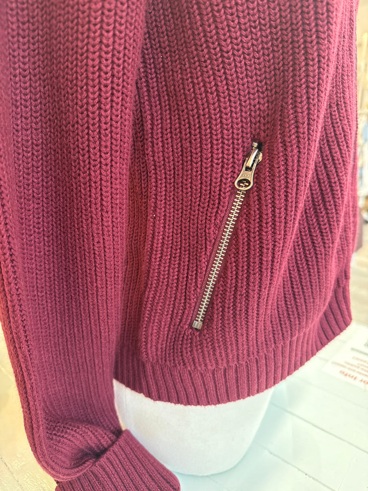
                  
                    J.Society | Nylon Trim Cardigan Sweater | Bordeaux
                  
                
