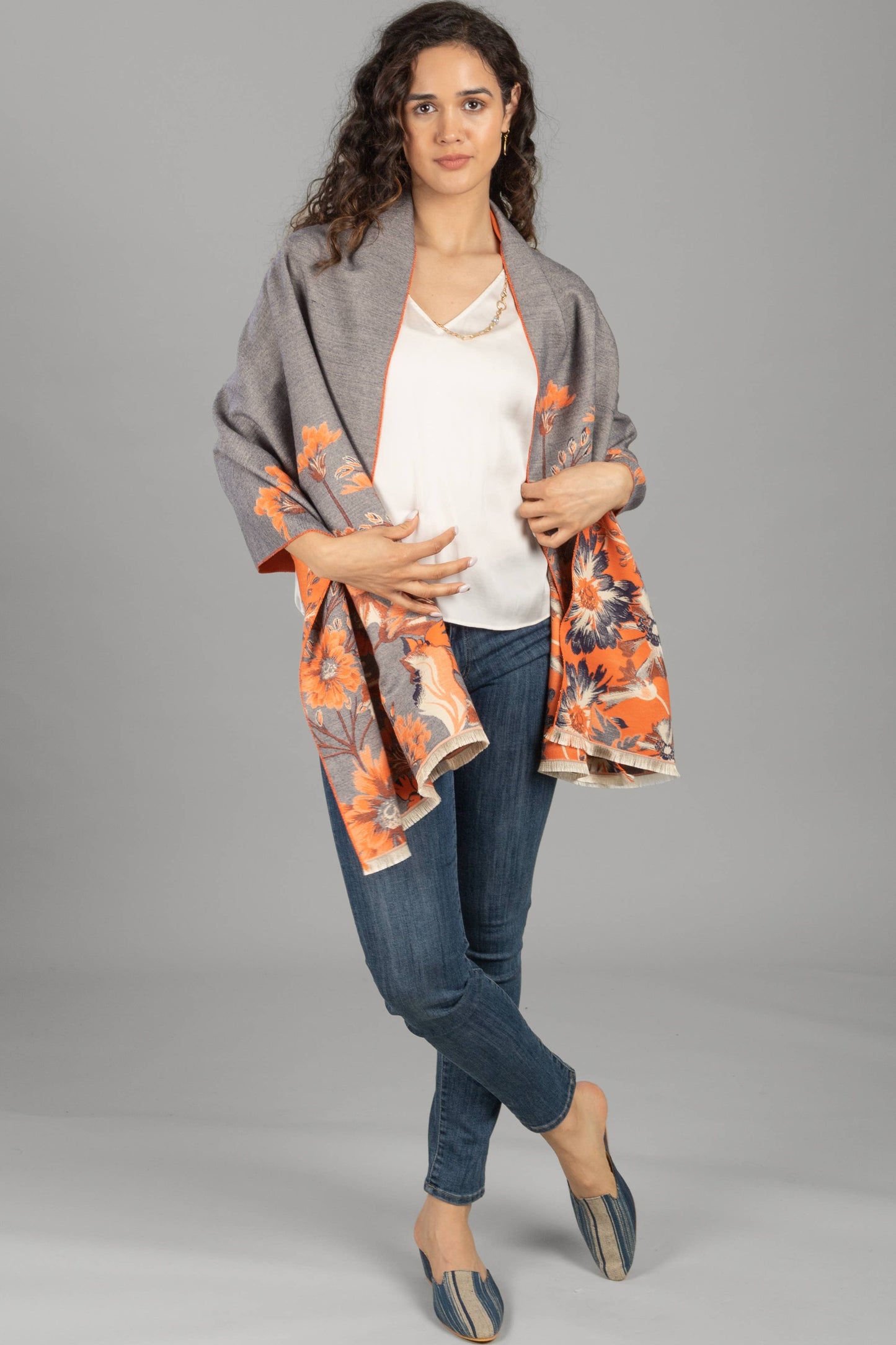 
                  
                    Reversible Floral Oversized Scarf: BLUE
                  
                