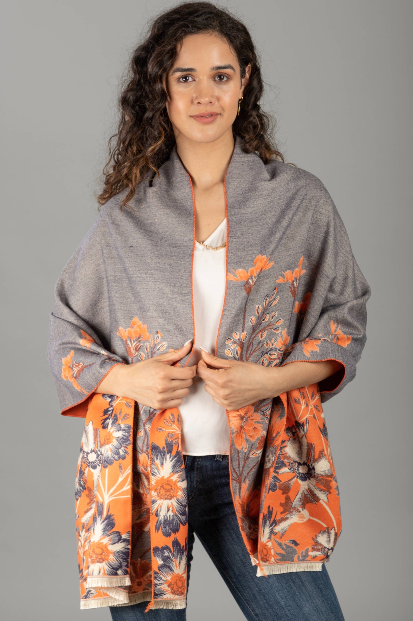 
                  
                    Reversible Floral Oversized Scarf: BLUE
                  
                