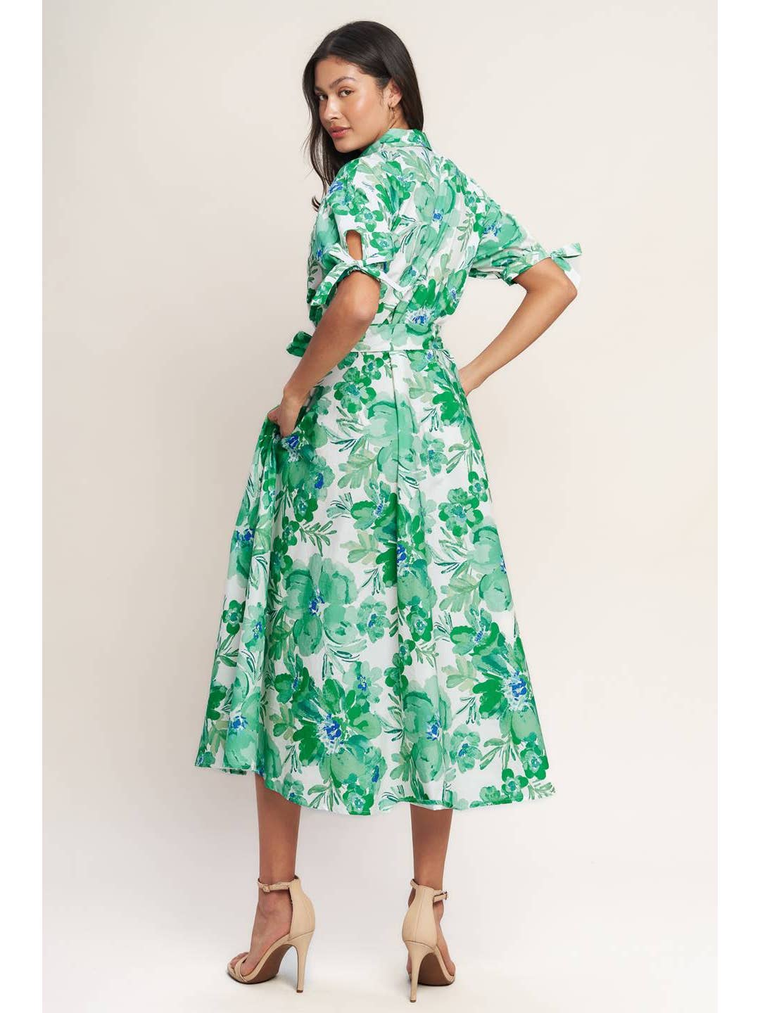 
                  
                    FT | Printed Woven Midi Shirt Dress | Ivory Green
                  
                