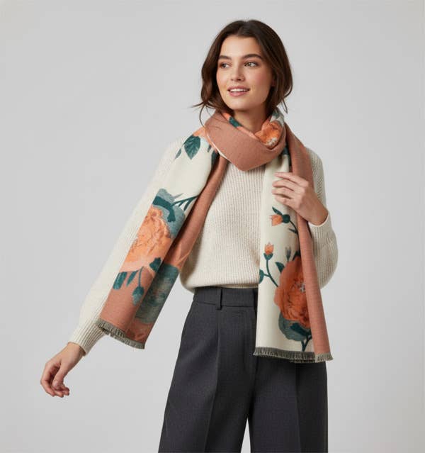 
                  
                    Floral Reversible Scarf: Ivory
                  
                