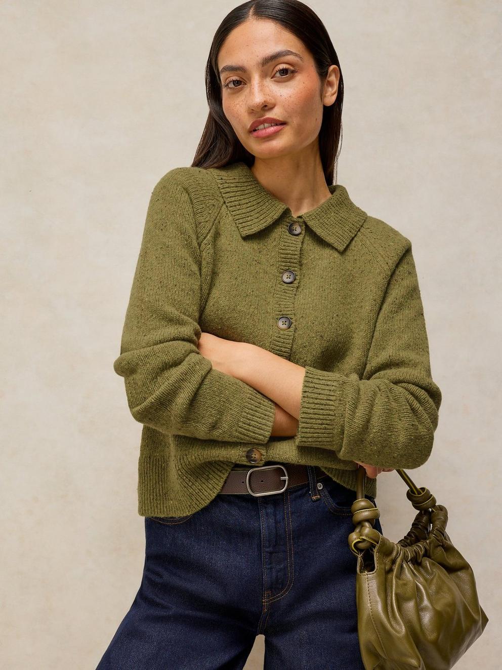 
                  
                    White Stuff | Shepard Collar Cardigan | Green
                  
                