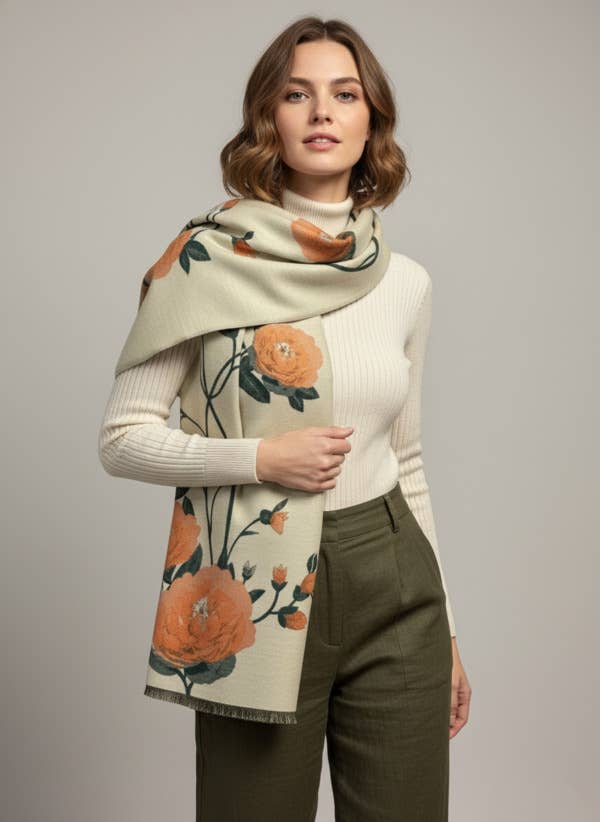
                  
                    Floral Reversible Scarf: Forest Green
                  
                