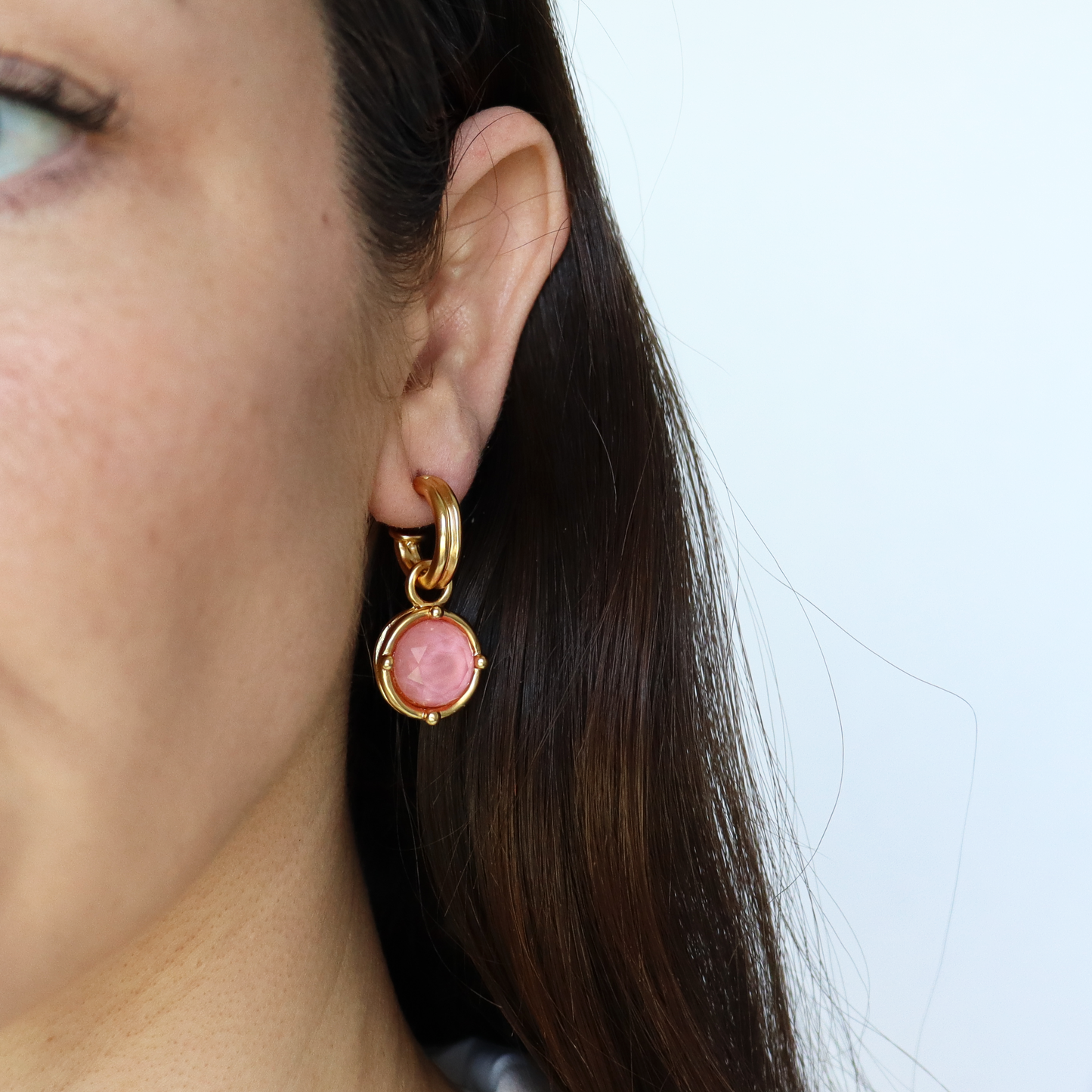 
                  
                    Double-Rim Gem Charm Hoop Earrings - 24K Gold Plated: Soft Denim Blue
                  
                