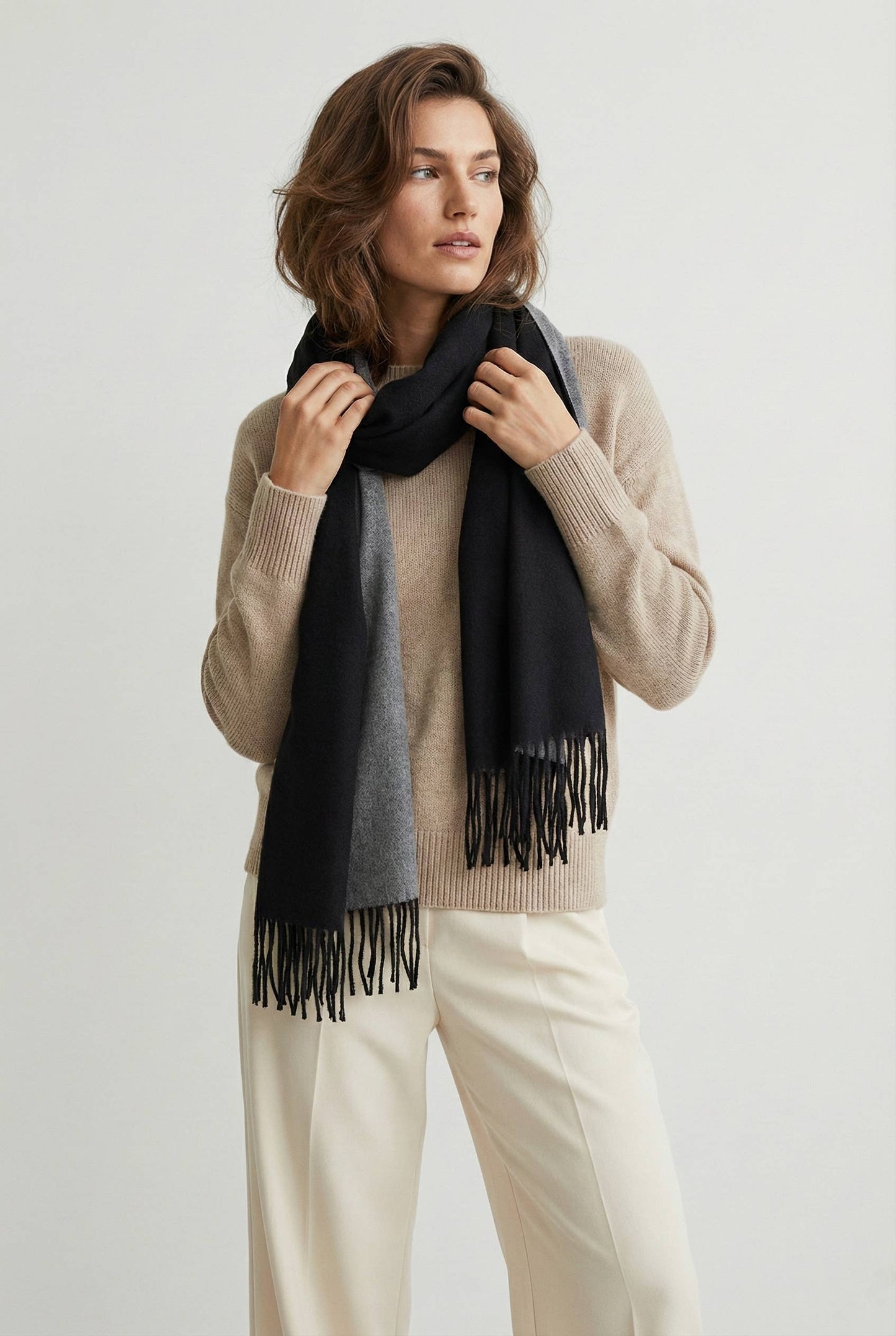 
                  
                    Solid Fringe Reversible Scarf: Black
                  
                