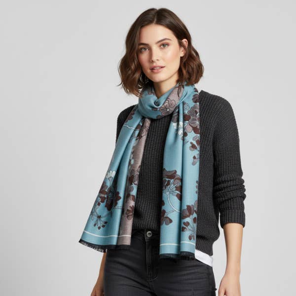 
                  
                    Floral Reversible Scarf: Light Blue
                  
                