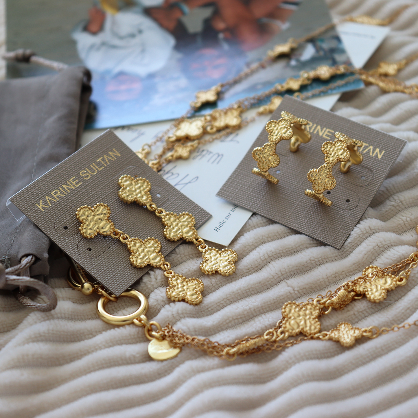
                  
                    Molten Clover Drop Earrings - 24K Gold Plated
                  
                