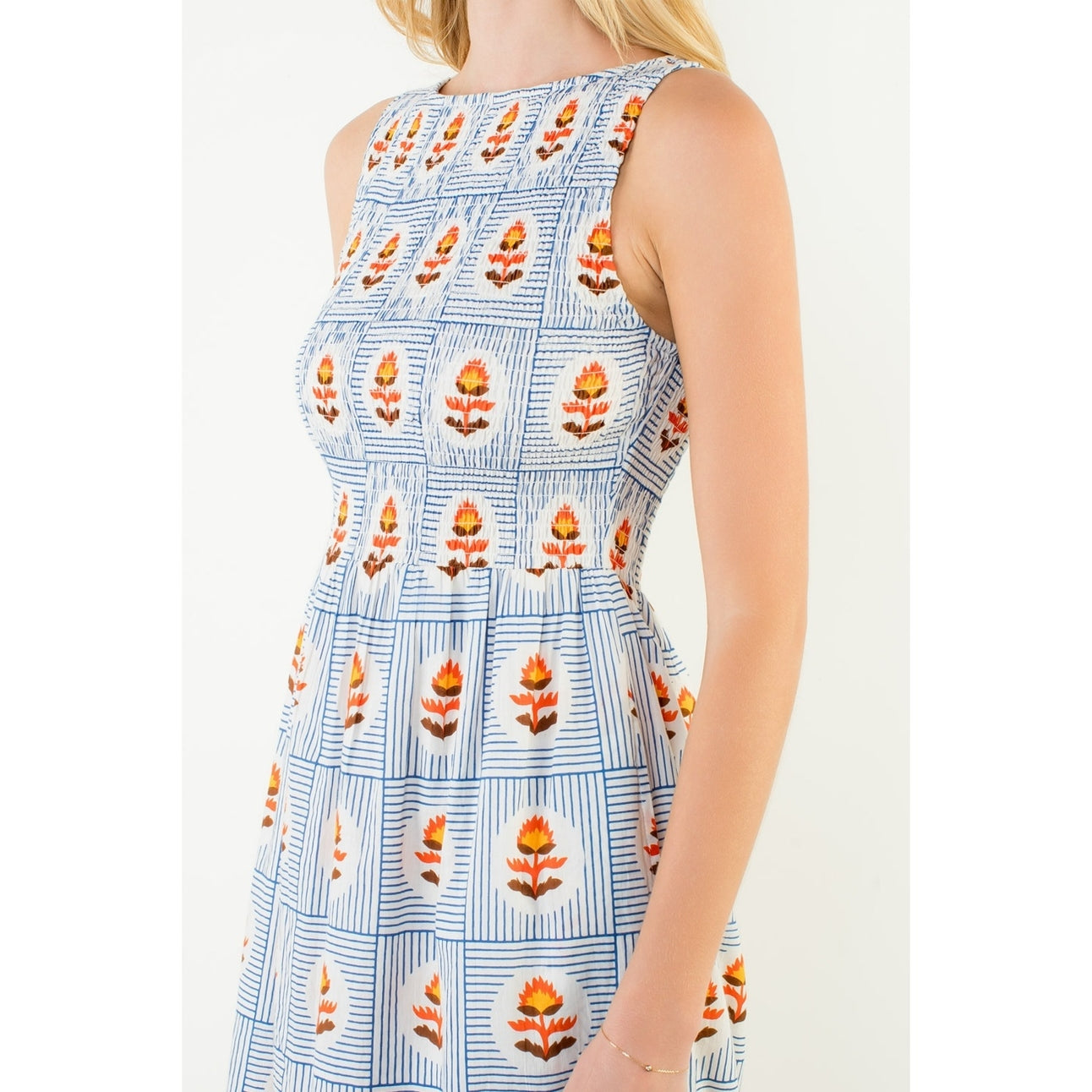 
                  
                    THML | Sleeveless Smocked Midi Dress | Blue
                  
                