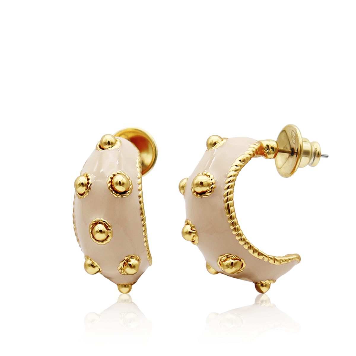 
                  
                    Dots Hoop Earrings Beige Enamel - 24K Gold Plated
                  
                