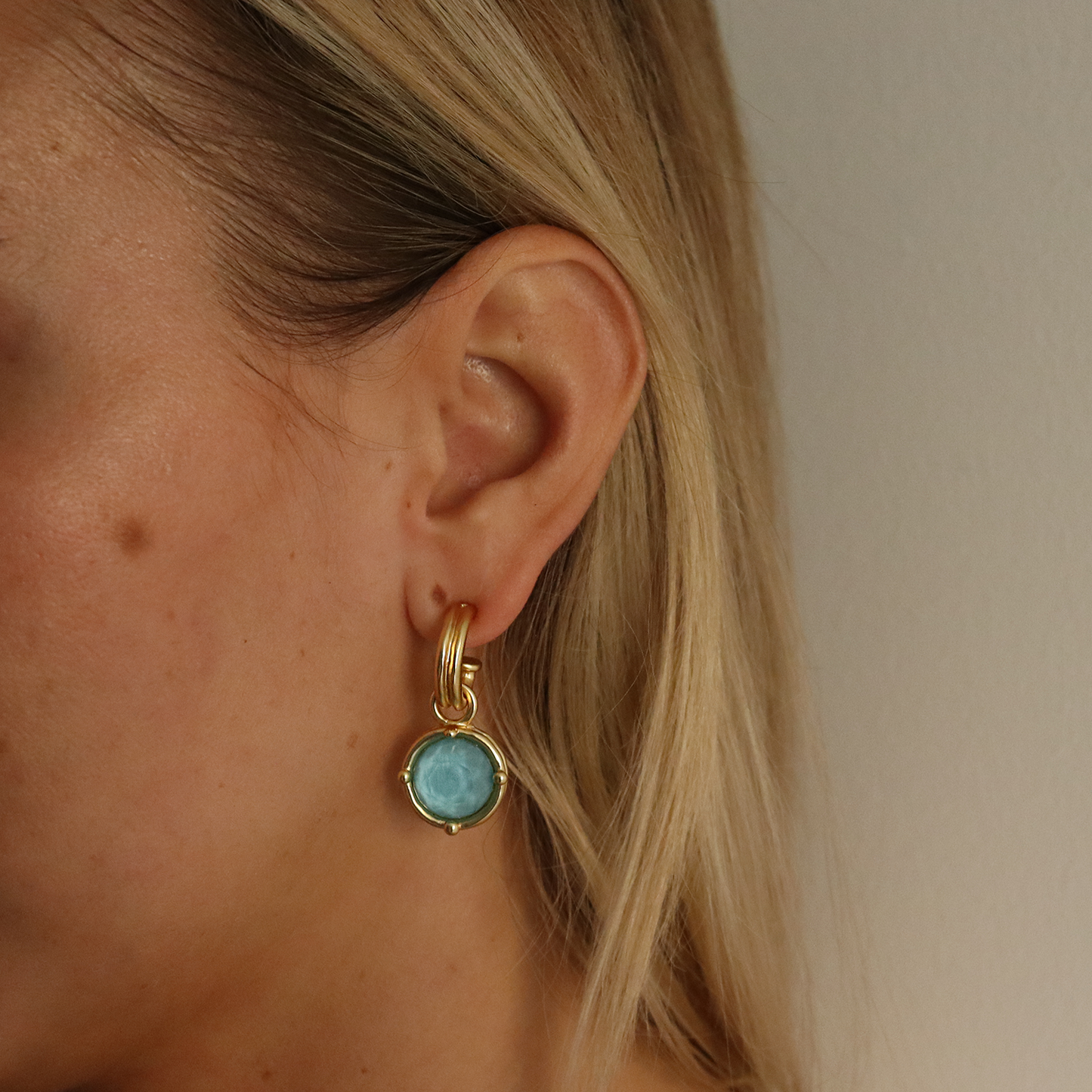 
                  
                    Double-Rim Gem Charm Hoop Earrings - 24K Gold Plated: Emerald Green
                  
                