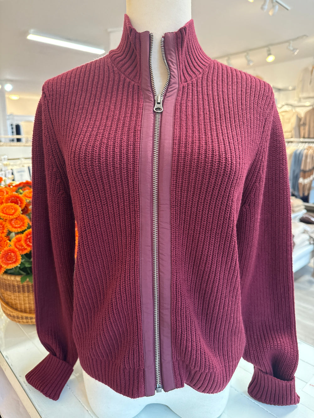 J.Society | Nylon Trim Cardigan Sweater | Bordeaux