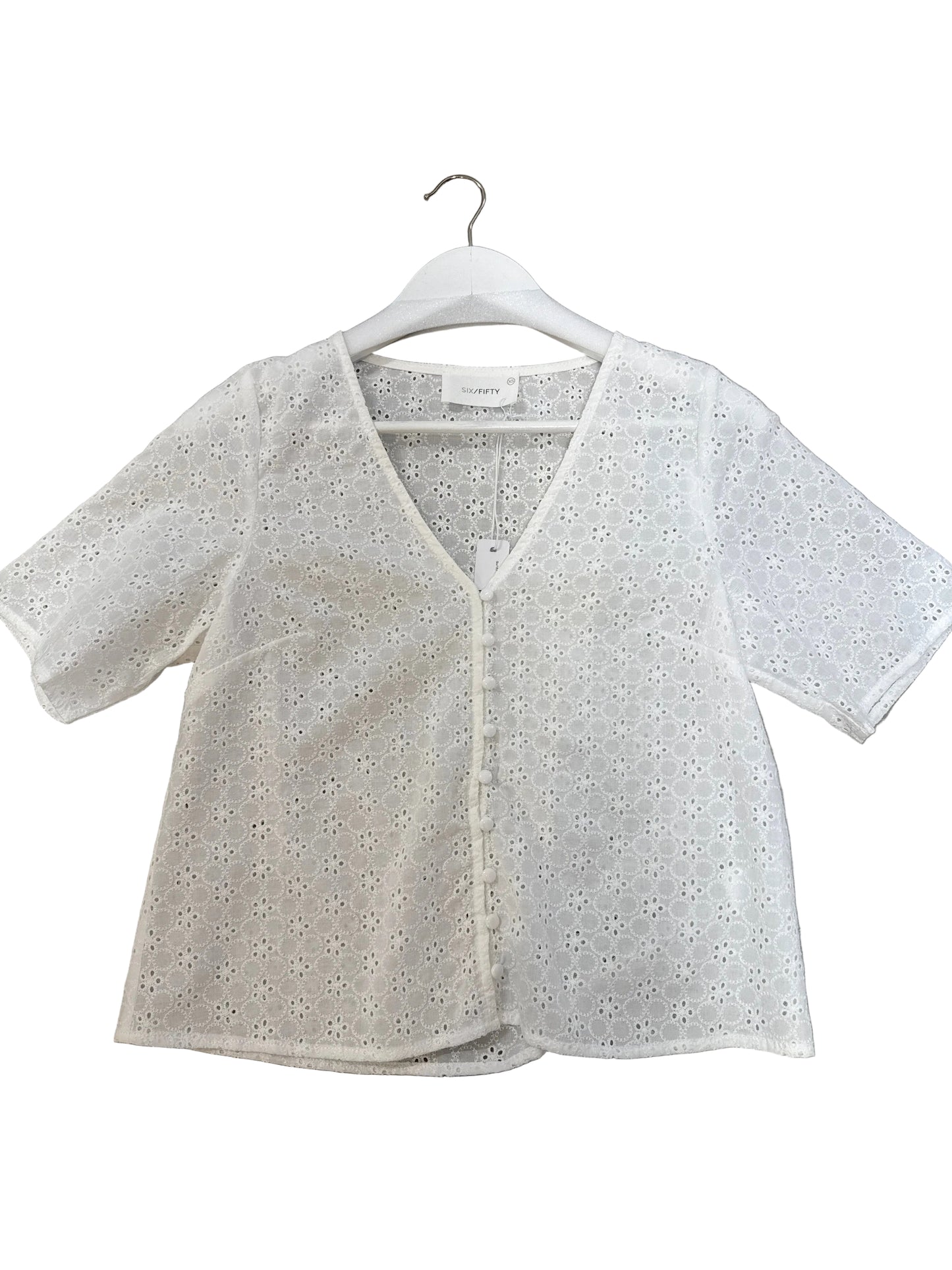 
                  
                    Six-Fifty | Adrian | Eyelet Button Top | White
                  
                