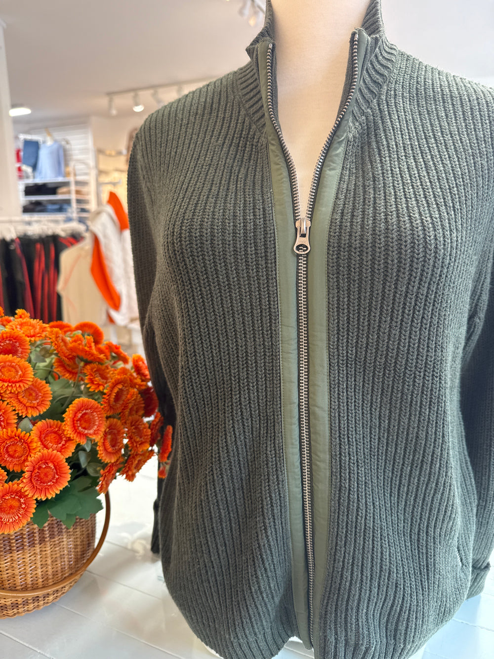 J.Society | Nylon Trim Cardigan Sweater | Military Green