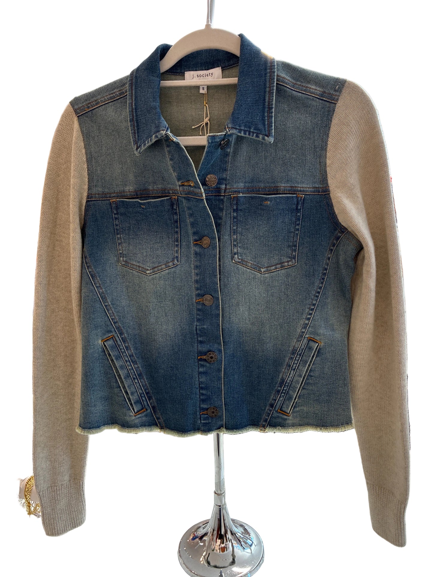 
                  
                    J.Society | Knit Sleeve Denim Jacket | Denim
                  
                
