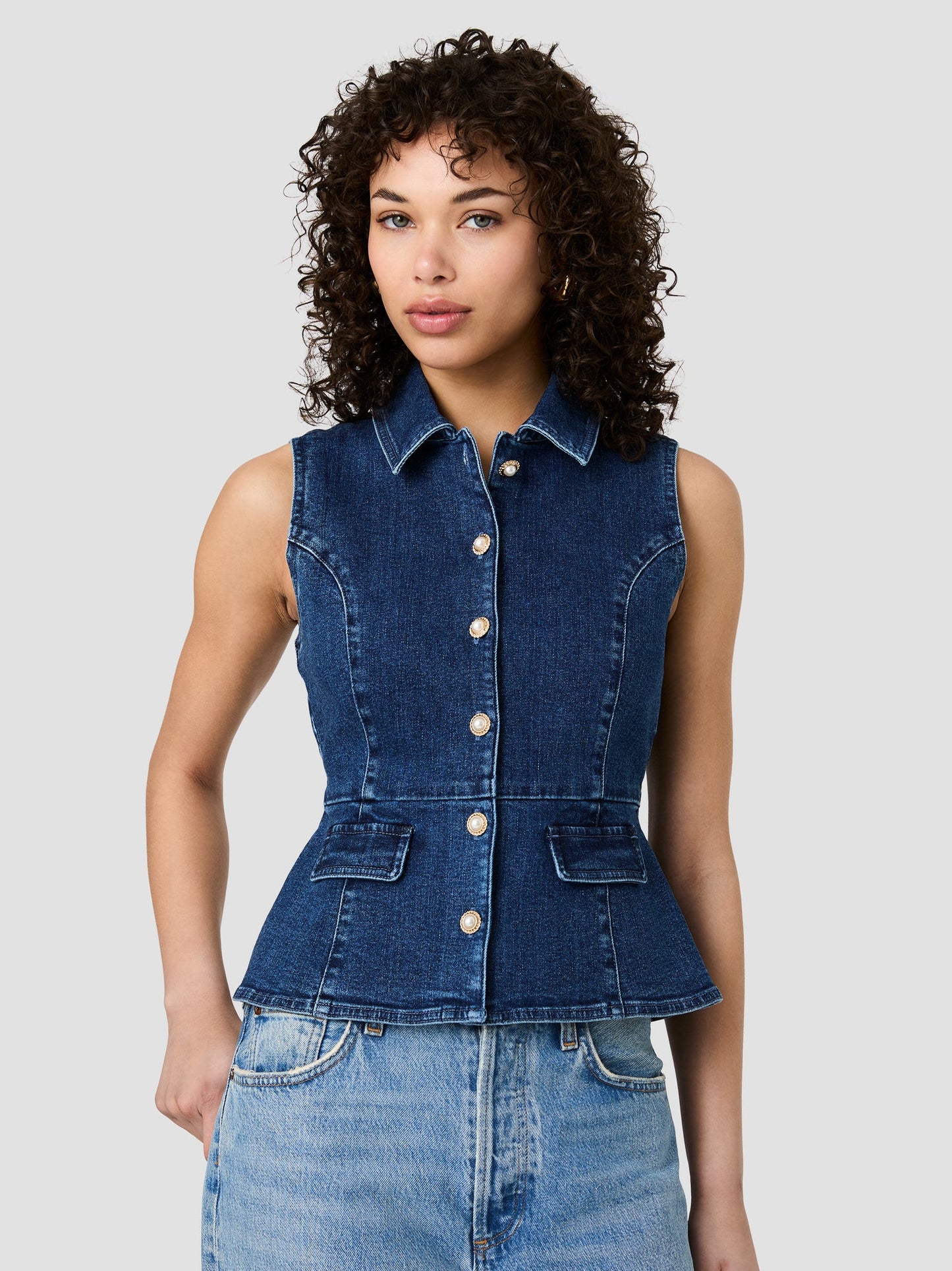 
                  
                    French Connection | Delancey Denim Peplum top
                  
                