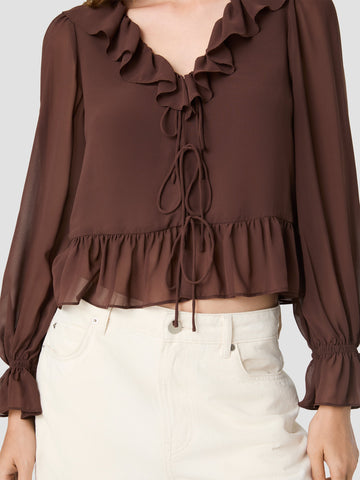 French Connection | Marina Silk Top | Cocoa Brown
