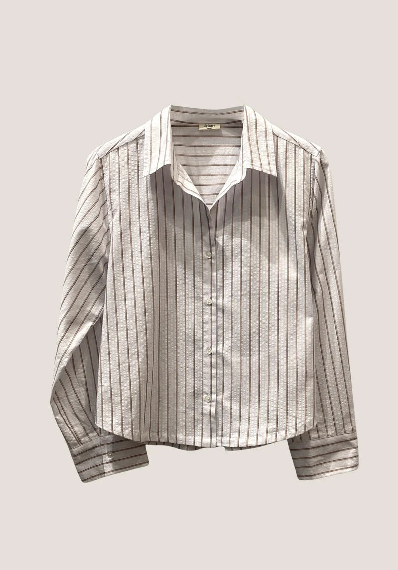 
                  
                    Dylan | Hi-Lo Modern Shirt | White + Brown
                  
                
