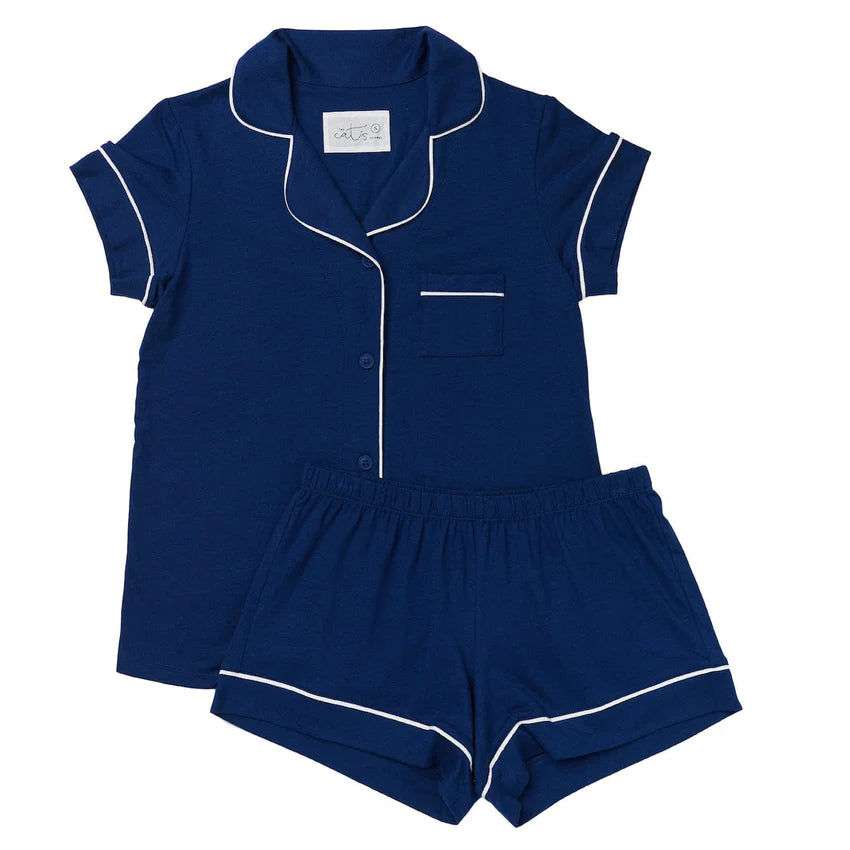 
                  
                    The Cat's Pajamas | Marine Blue Pima Knit Short Set
                  
                