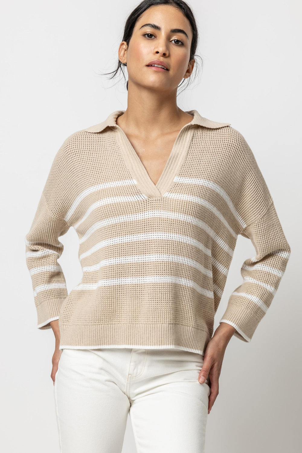 Lilla P | Textured Stripe Polo Sweater |  PA2480
