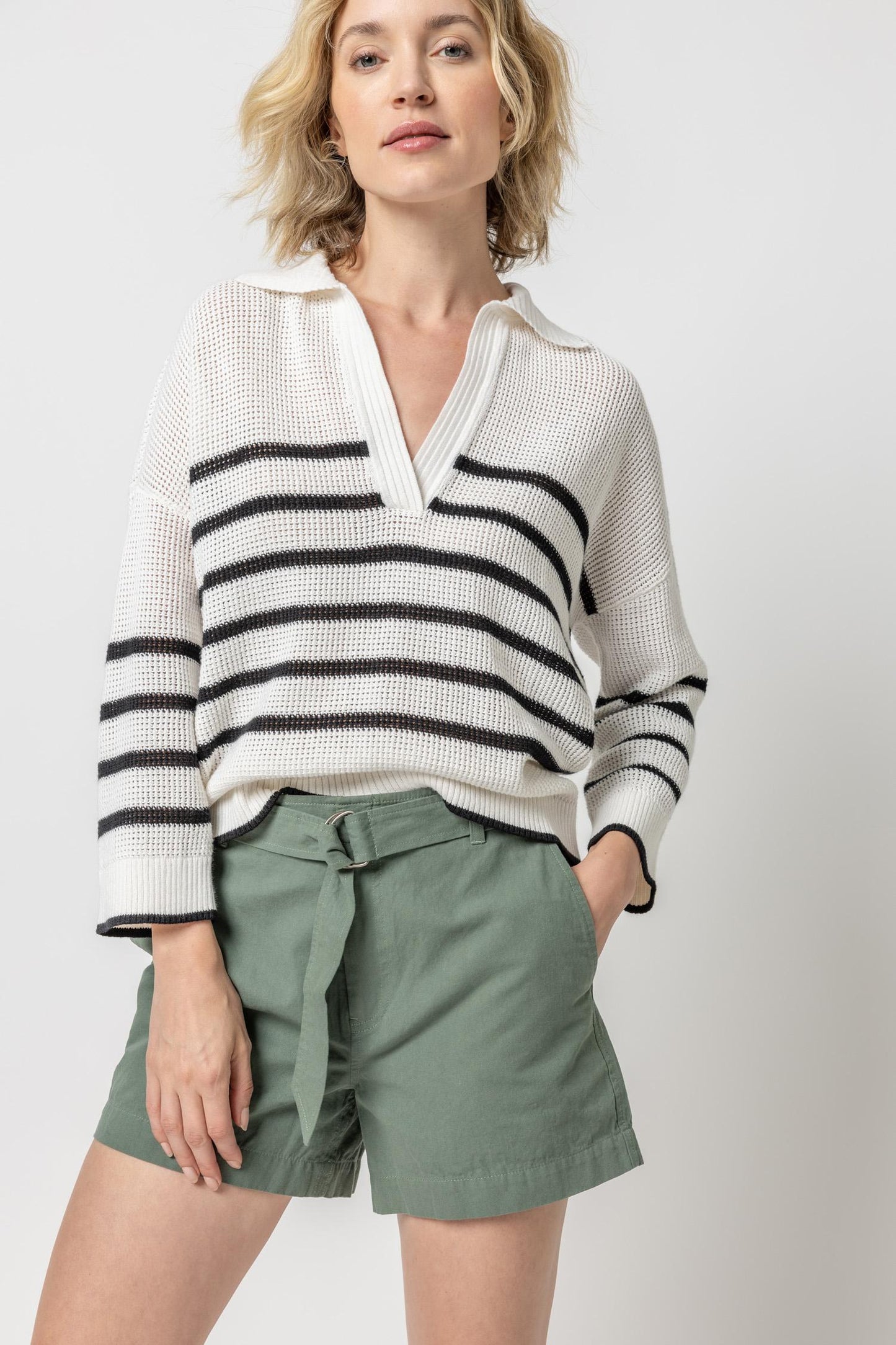 
                  
                    Lilla P | Textured Stripe Polo Sweater |  PA2480
                  
                