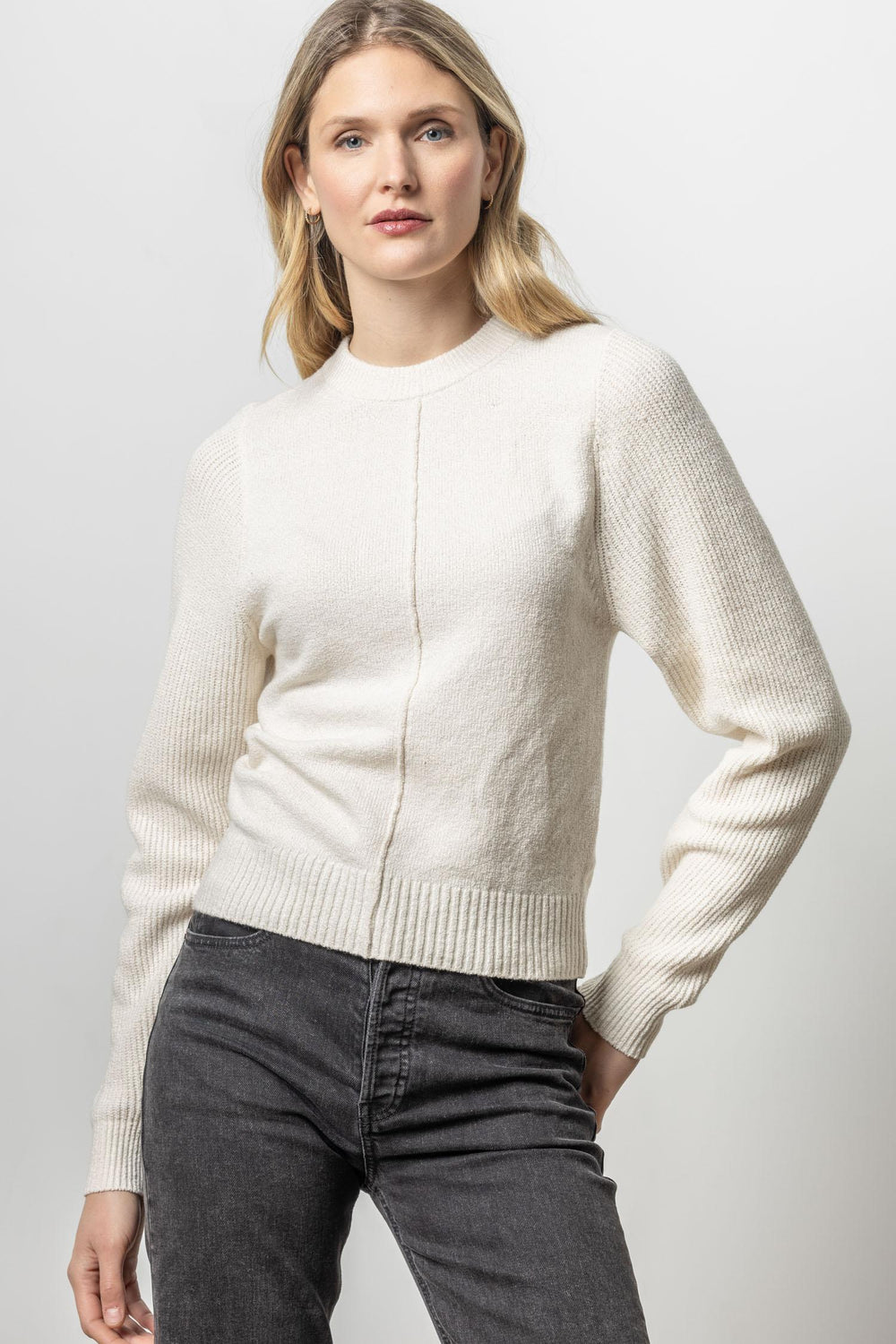 Lilla P | Rib Sleeve Crewneck Sweater | PA2678