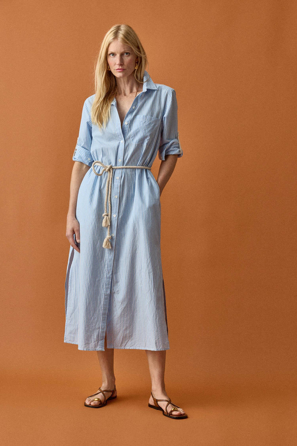 Lilla P | Striped Maxi Shirt Dress | 2994