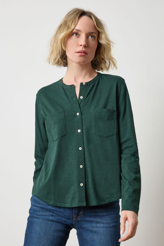 
                  
                    Lilla P | Mandarin Collar Button Down top 3053
                  
                