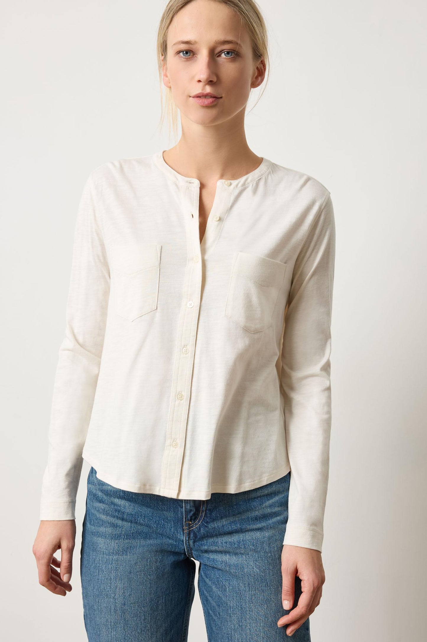 
                  
                    Lilla P | Mandarin Collar Button Down top 3053
                  
                