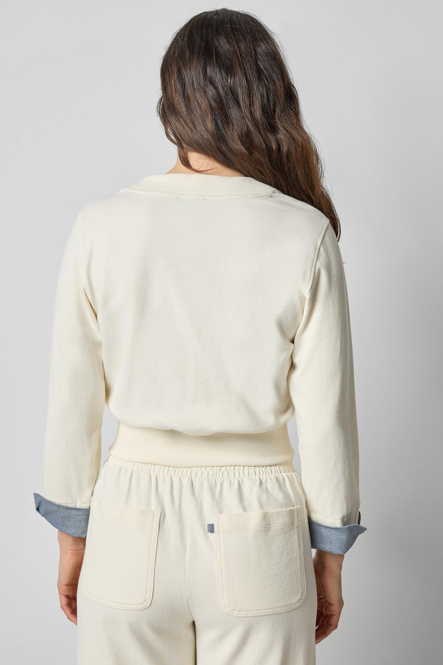 
                  
                    Lilla P | Chambray Cuff Cardigan | 3220 | Ivory
                  
                