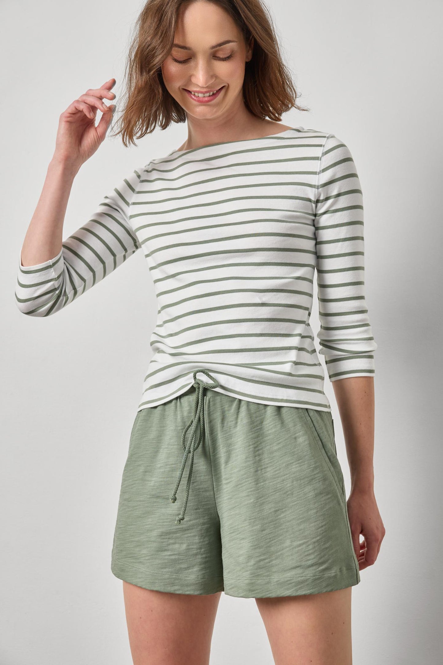 Lilla P | Rib Stripe 3/4 Boatneck | Sage | 3325