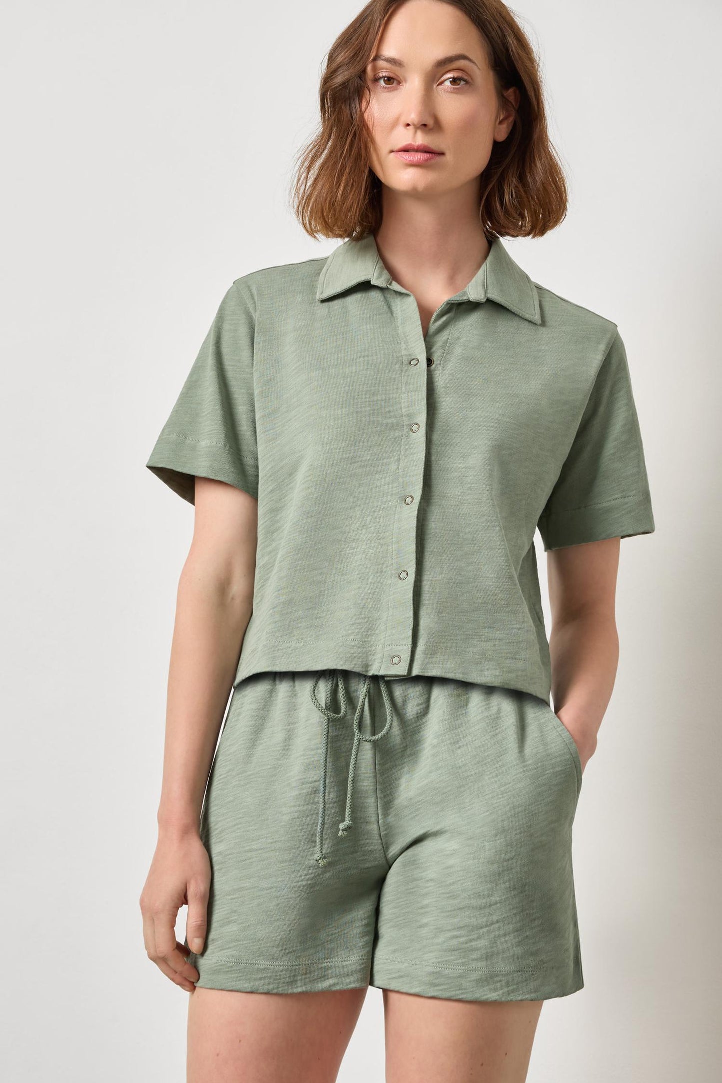 
                  
                    Lilla P | Elbow Sleeve Button Down Tee | 3329
                  
                