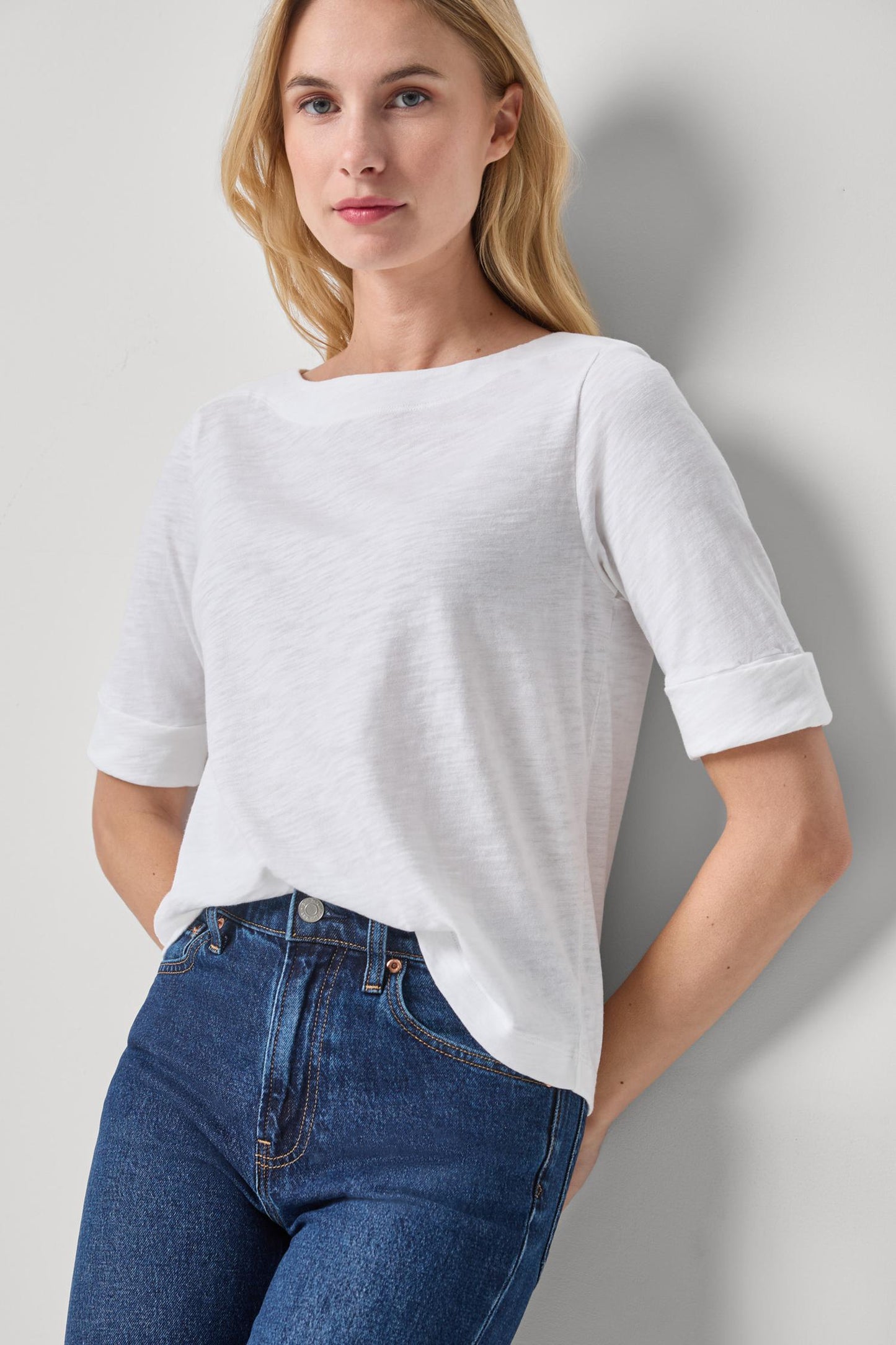 
                  
                    Lilla P | Cuffed Sleeve Boatneck | White | 3402
                  
                