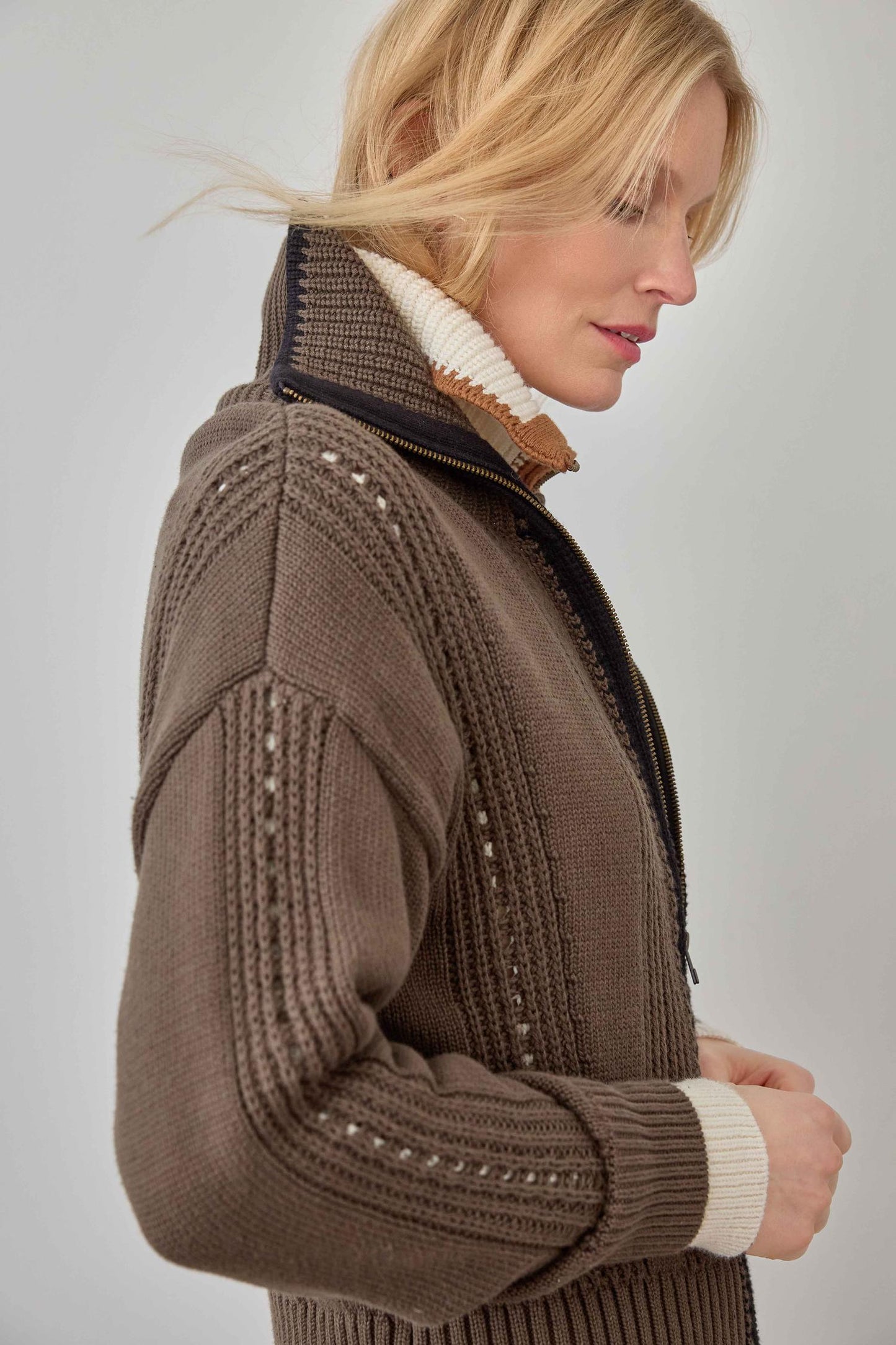 
                  
                    Lilla P | Contrast Collar Zip Cardigan | Olive | 3502
                  
                