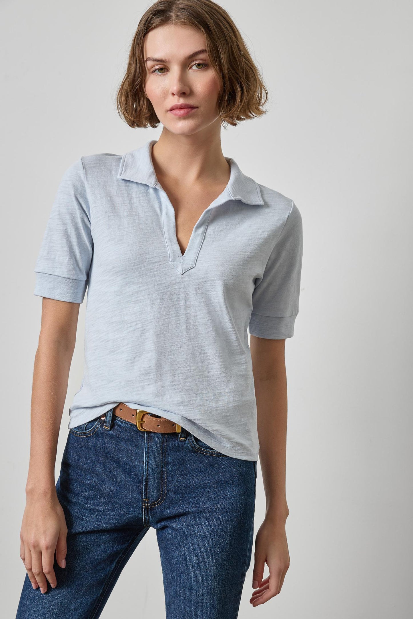 
                  
                    Lilla P | Elbow Sleeve Collard Split Neck Top | 3515
                  
                