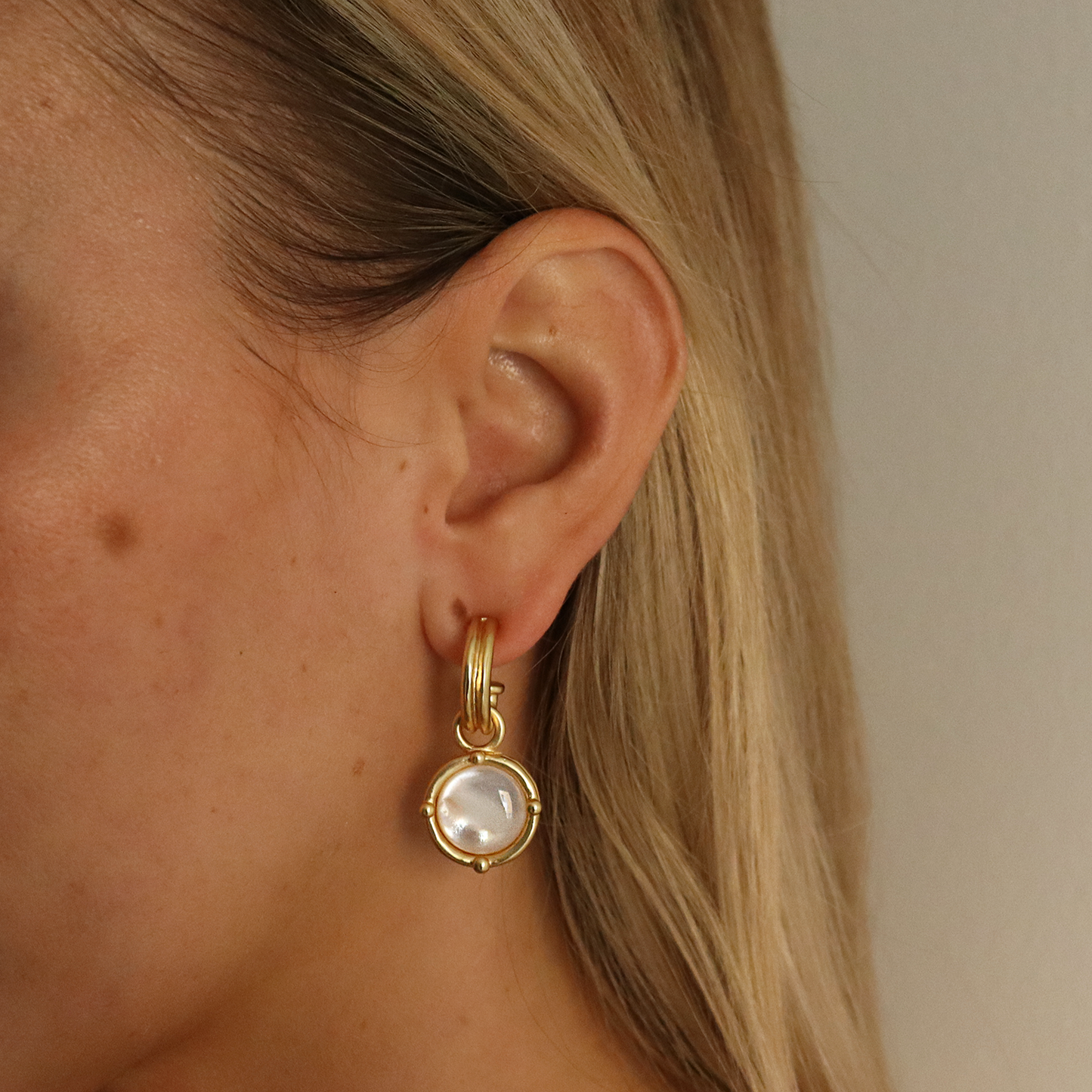 
                  
                    Double-Rim Gem Charm Hoop Earrings - 24K Gold Plated: Soft Denim Blue
                  
                