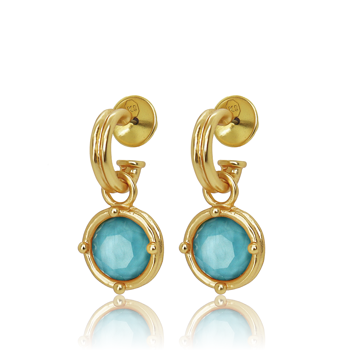 
                  
                    Double-Rim Gem Charm Hoop Earrings - 24K Gold Plated: Soft Denim Blue
                  
                