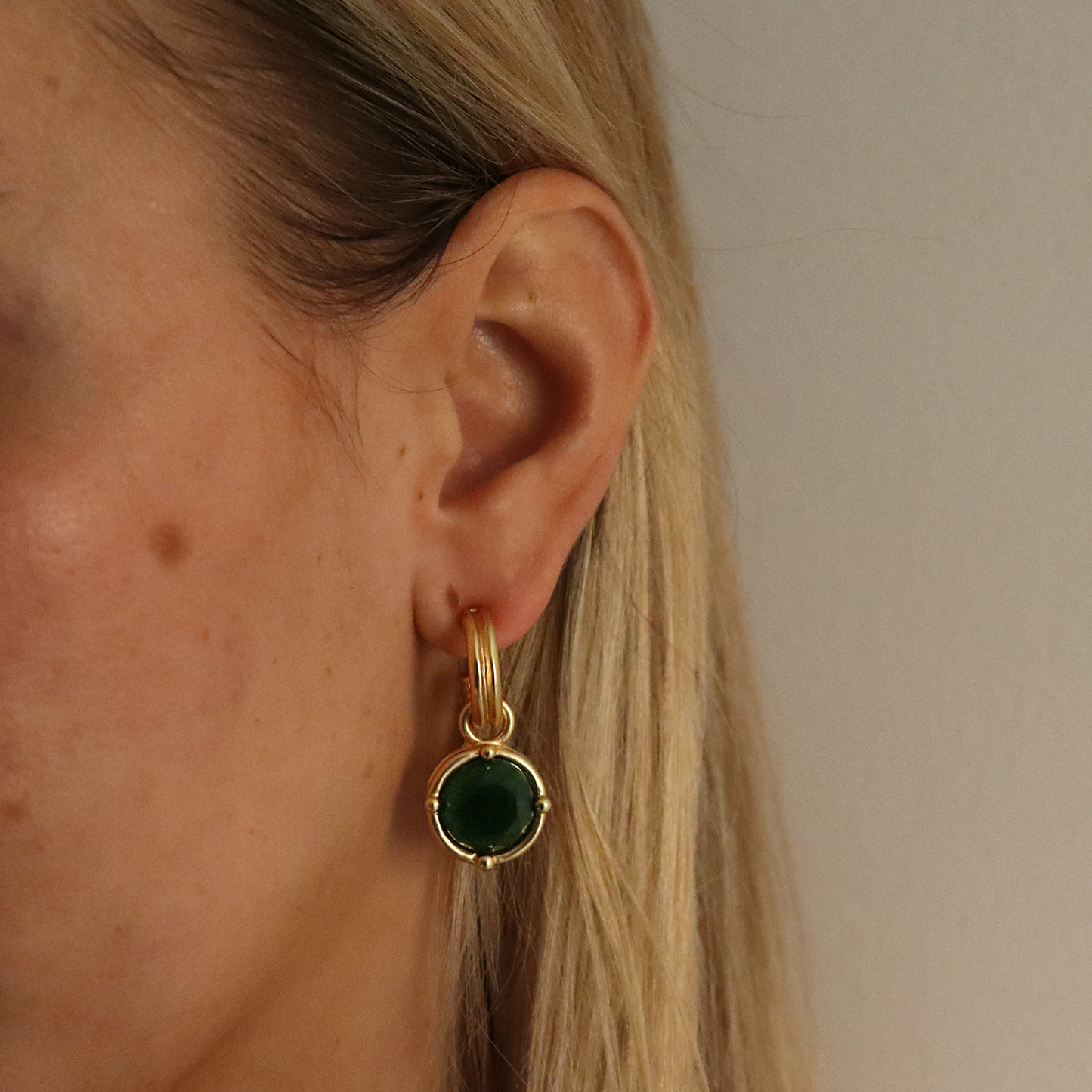 
                  
                    Double-Rim Gem Charm Hoop Earrings - 24K Gold Plated: Soft Denim Blue
                  
                
